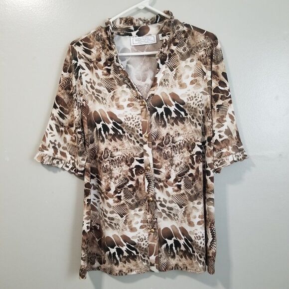 Simonton Says Animal Print Full Button Blouse Women's Large - Picture 1 of 7